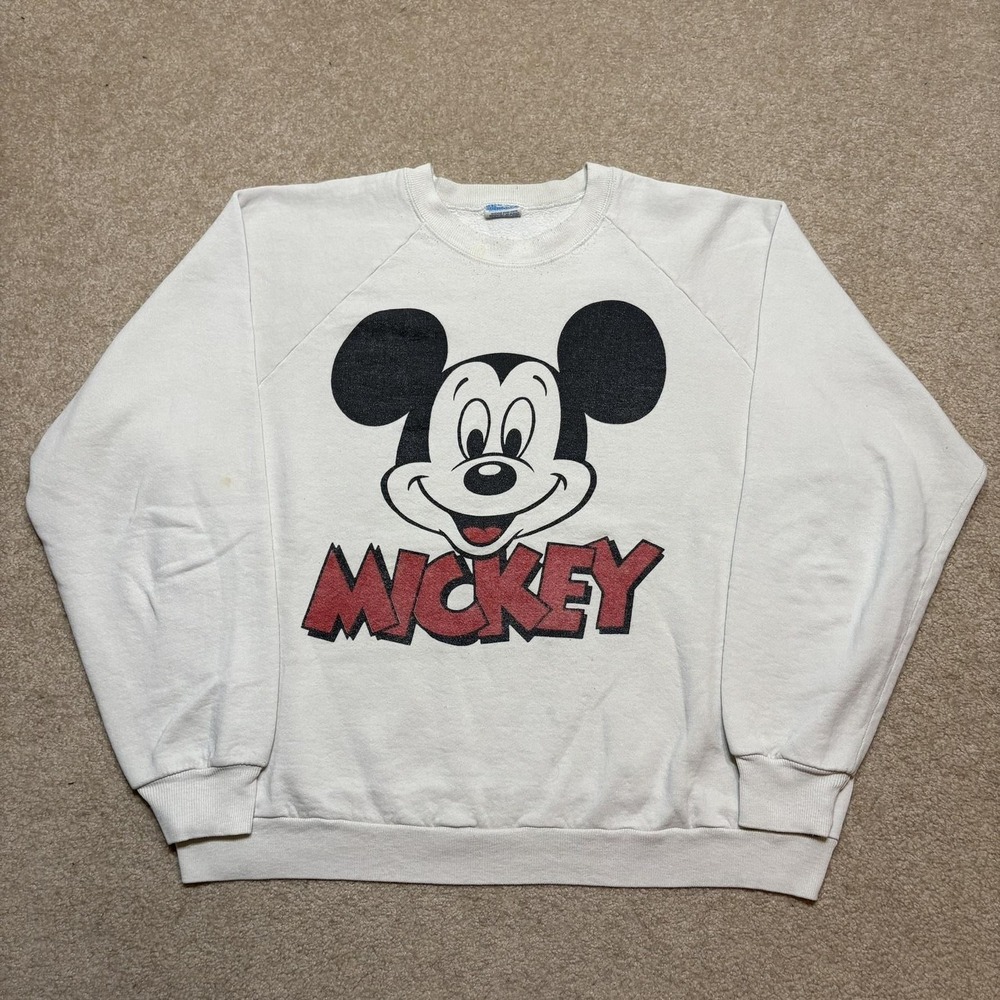 Vtg 80s Disney Mickey Mouse Crewneck Sweatshirt Mens One Size White Graphic USA